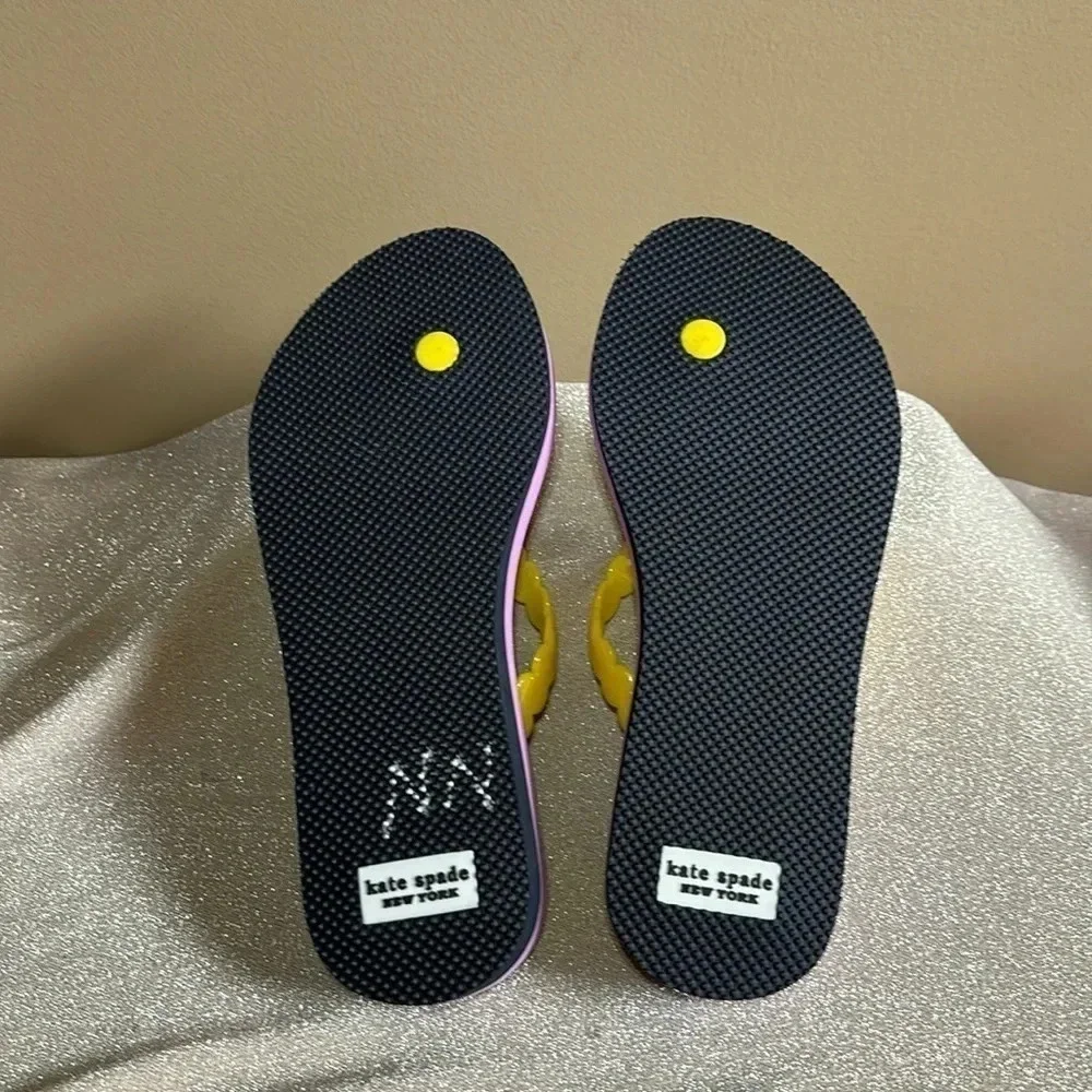 Kate Spade Malter Lemons Wedge Thongs Pink & Yellow Size 7 NWOT